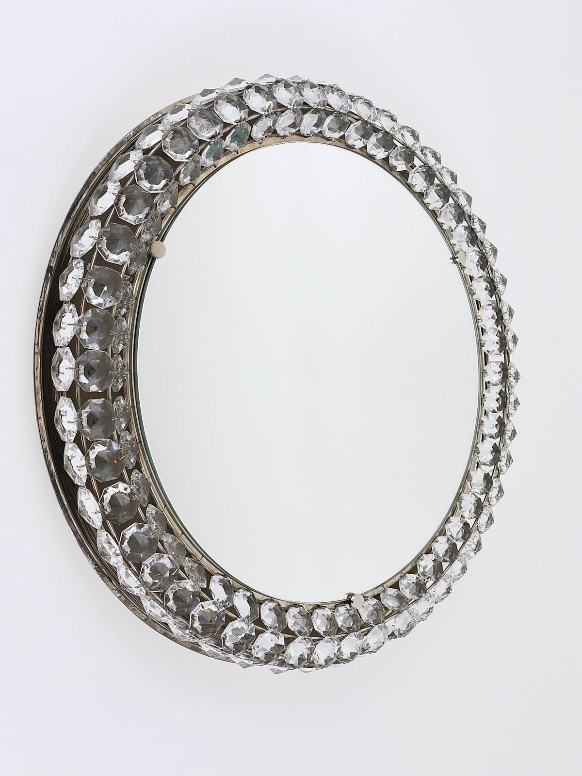 Bakalowits Vienna Round Backlit Wall Mirror With Huge Crystals, Austria, 1950s photo vinterior