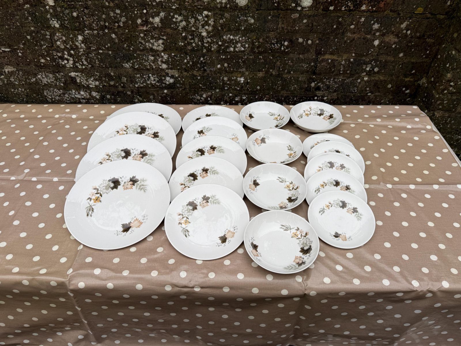 19 Piece Vintage Royal Doulton ‘Westwood’ Bone China   Part Dinner Service   Autumn Leaves photo for sale