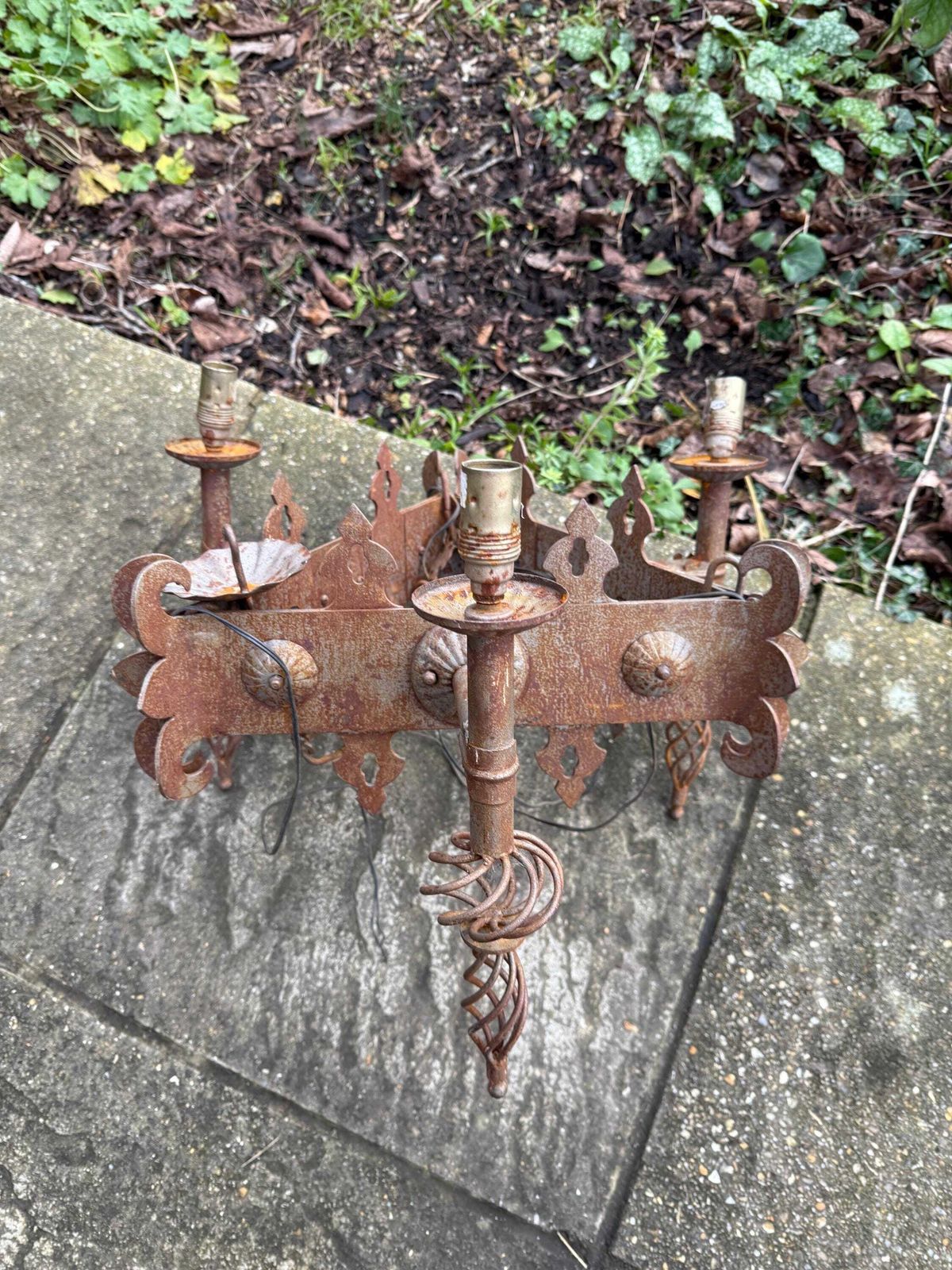 Early 1900s Heavy Medieval Style, Gothic Style Iron Ceiling Light, Gothic Revival Vintage Iron Hanging Light photo 295.0