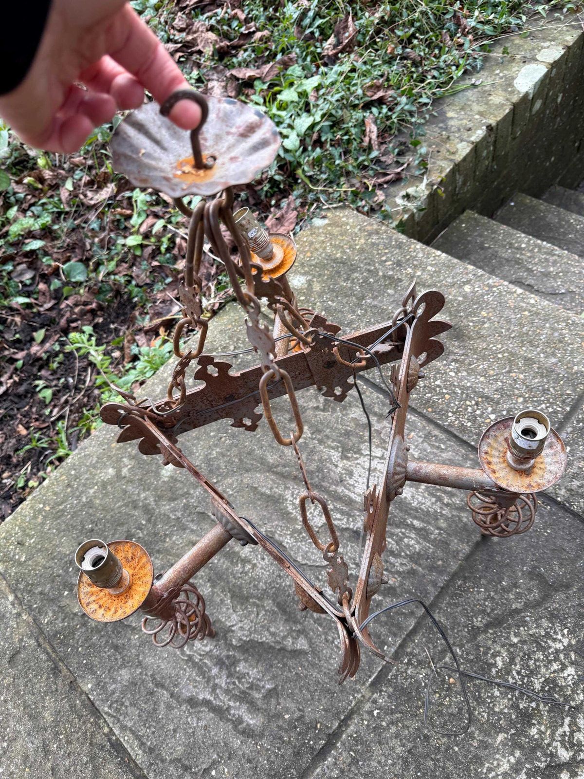 Early 1900s Heavy Medieval Style, Gothic Style Iron Ceiling Light, Gothic Revival Vintage Iron Hanging Light photo buy