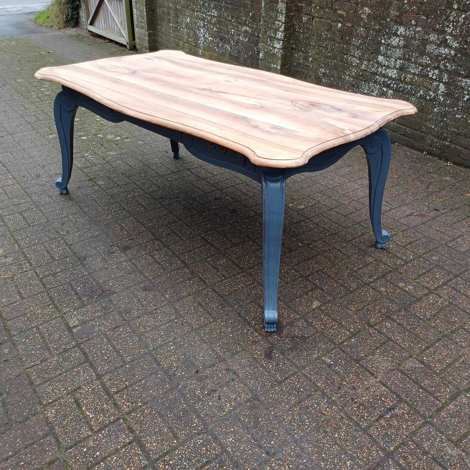 Huge 6ft French Dining Table Or Desk. Beautifully Upcycled Painted Grey Base Stripped Wooden Top photo furniture
