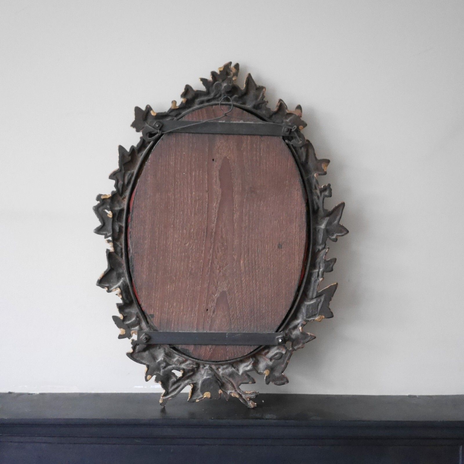 Antique Victorian Cast Iron Metal Hanging Wall Mirror Ivy Leaf Gold #102753 photo 220.0