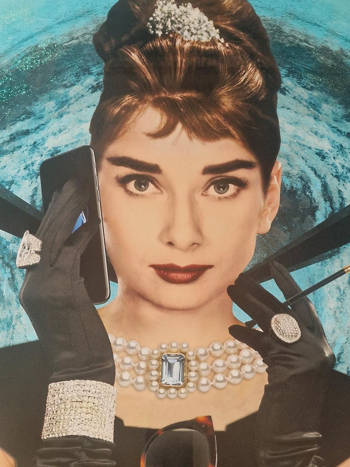 Audrey Hepburn Breakfast At Tiffany's Unused Huge Limited Ed. 2/50 Print By Urban Artist Chloe Rox, Hand Embellished With Diamond Dust C.2000s photo furniture