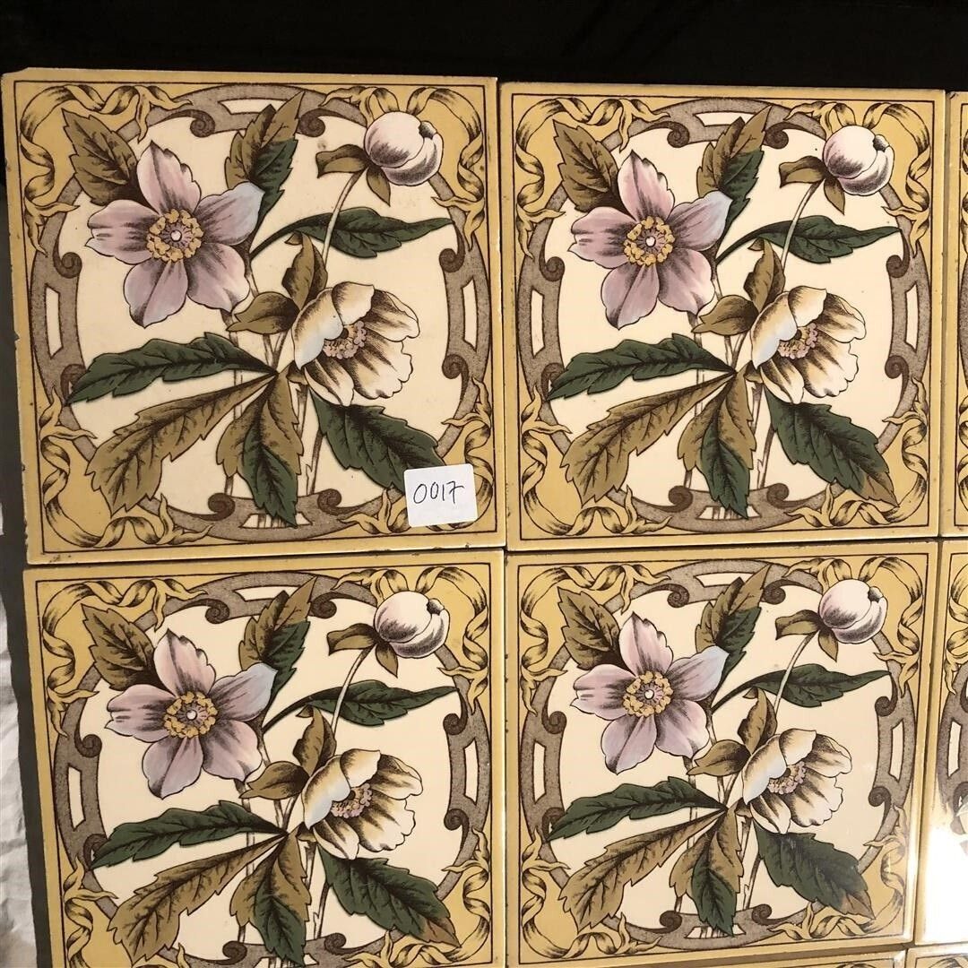 Set Of 15 Ceramic Fireplace Tiles With Anemone Flower Design Ex Display 0017 photo for sale