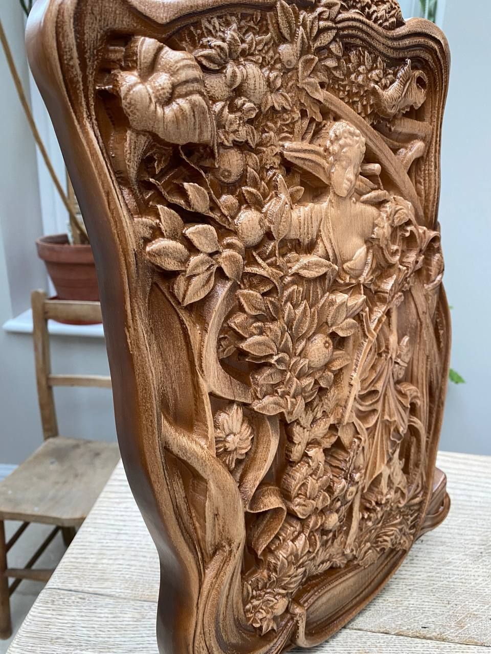 Carved Wooden Painting  “Artemis, Goddess Of The War” Size 450mm X 320mm Material   Alder photo furniture