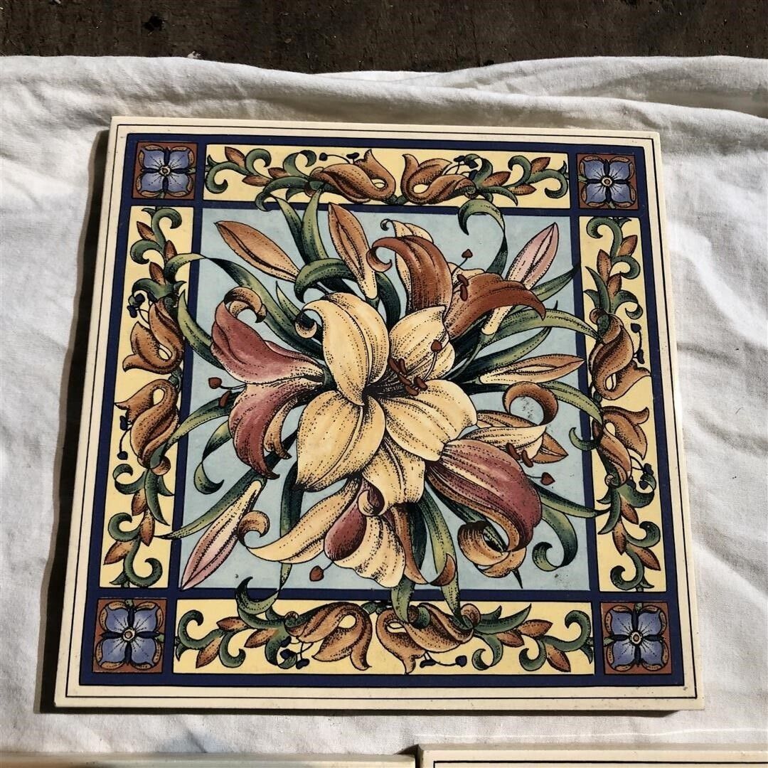 Ten Assorted Victorian Style Ceramic Fireplace Tiles With Floral Designs Ex Display photo 100.0