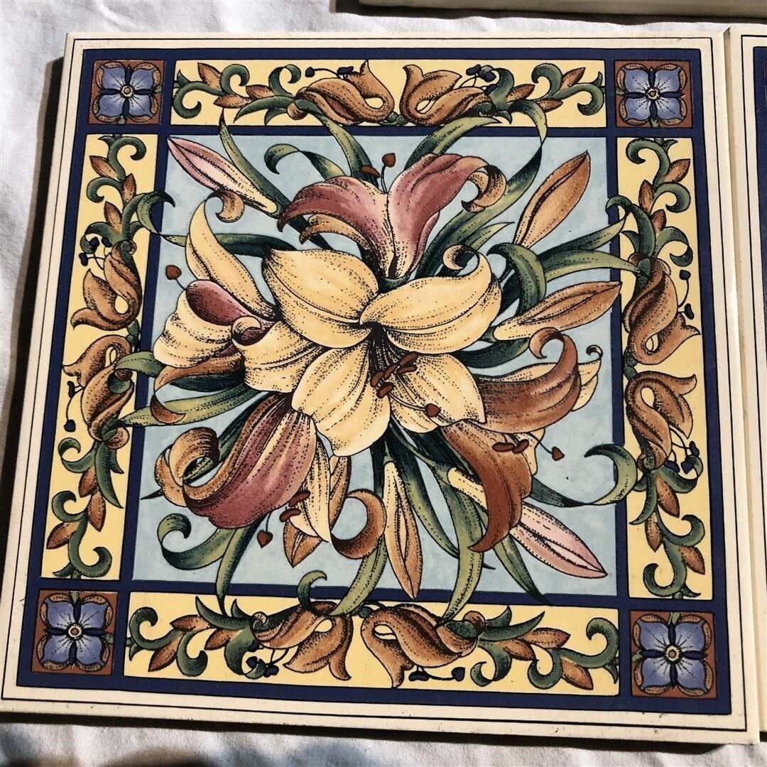 100.0 Ten Assorted Victorian Style Ceramic Fireplace Tiles With Floral Designs Ex Display photo