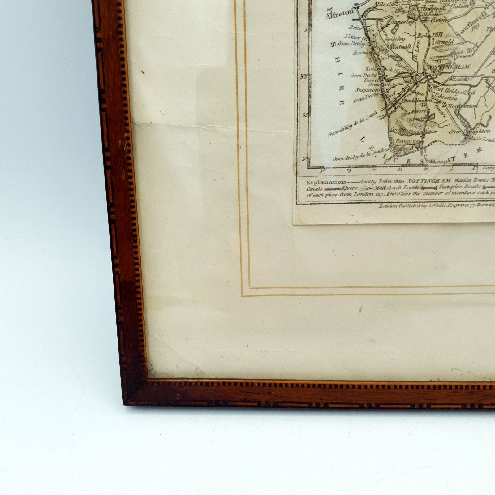Antique Map John Wallace Cartography 1800s Nottinghamsh Atlas Marquetry Frame photo vintage