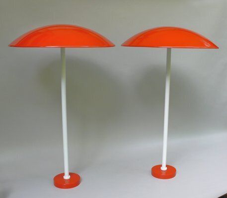 Orange And White Mushroom Outdoor Garden Lamps From Bega, 1950s, Set Of 2