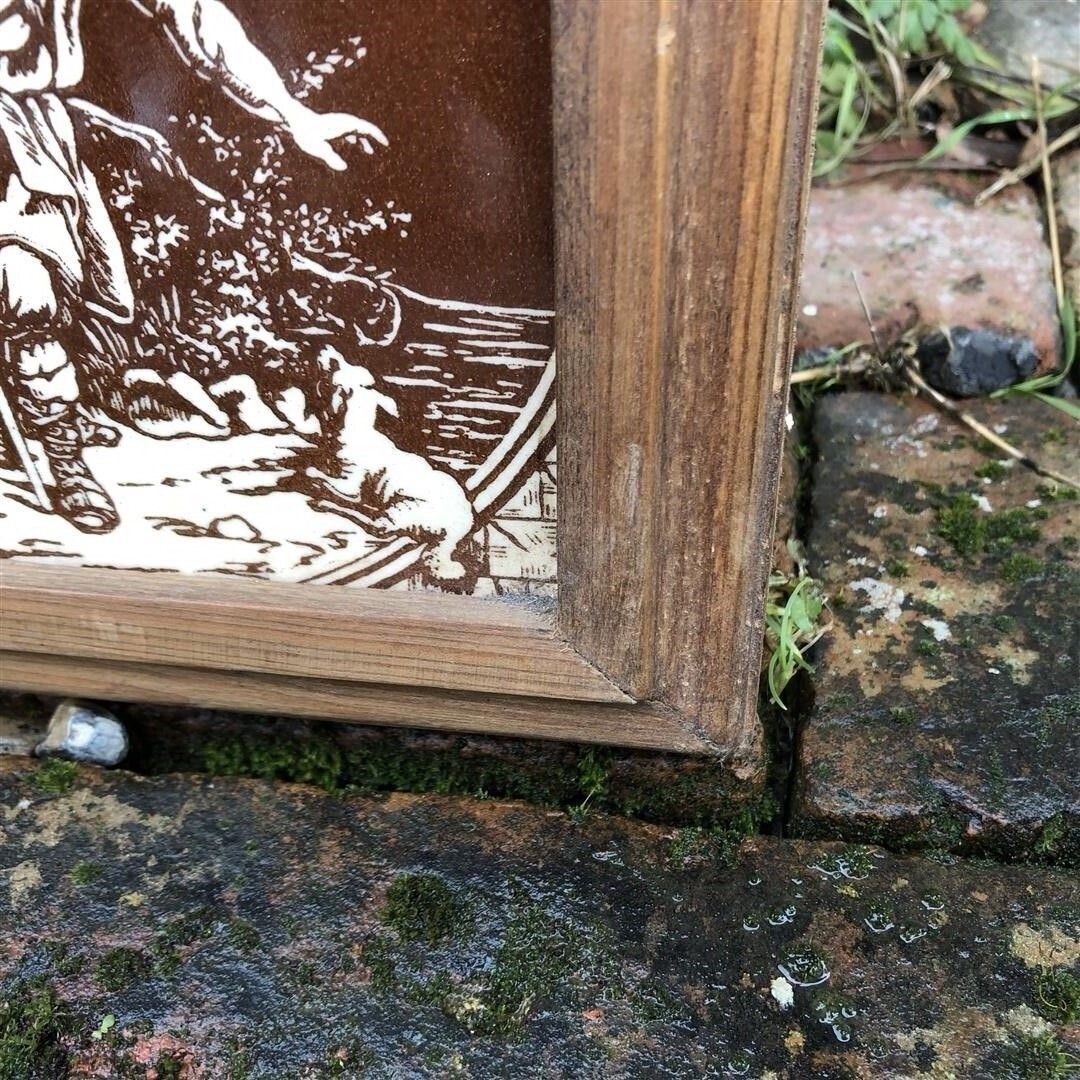 Antique Original Minton Hollis Ceramic Fireplace Tiles In Wood Frame Showing Biblical Scenes 1870s photo vinterior
