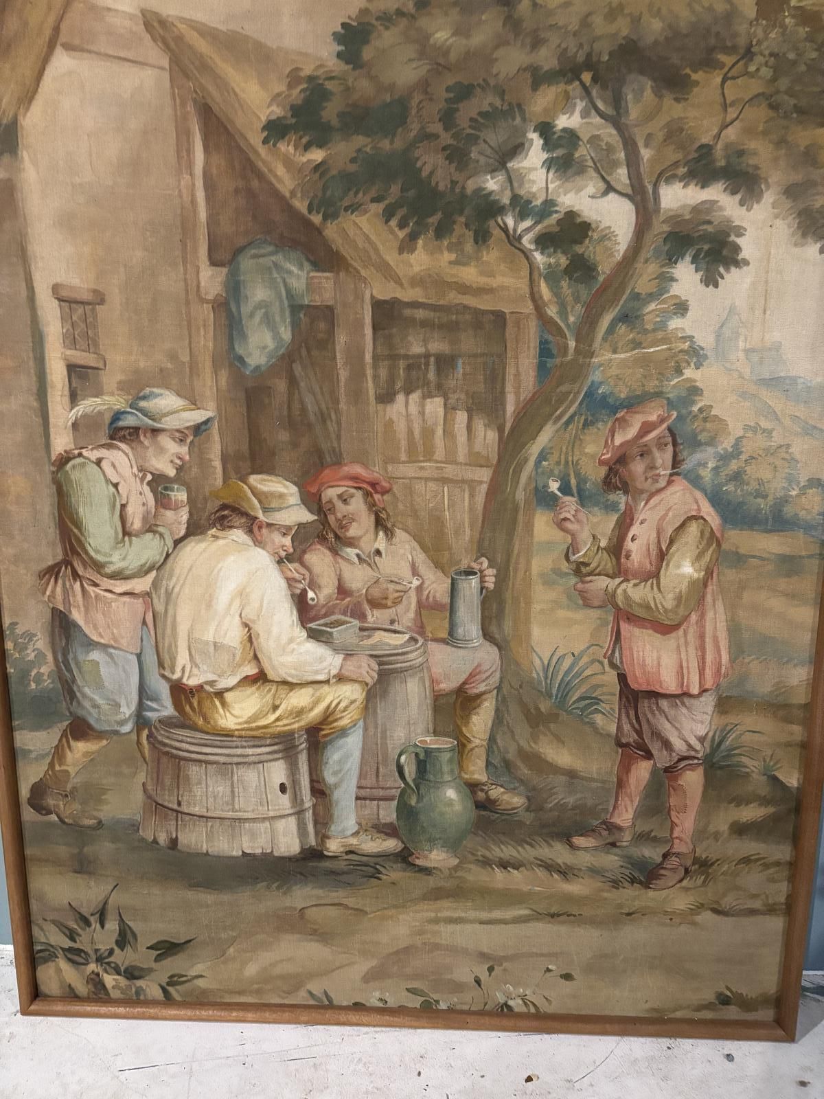 Large 19th Century Flemish Country Painting photo vintage