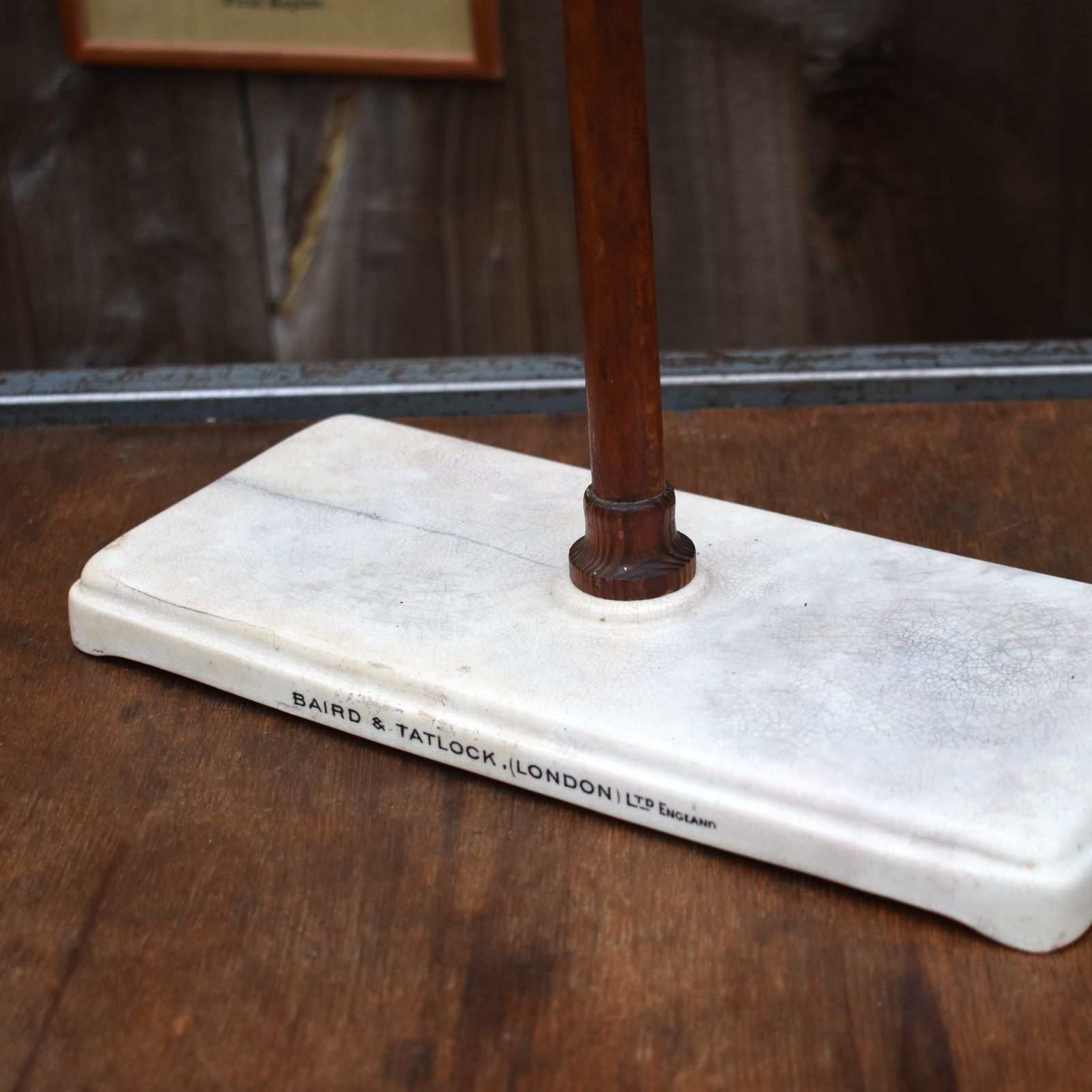 photo vintage Antique 1900s Baird & Tatlock England Ceramic Wood Apothecary Laboratory Stand