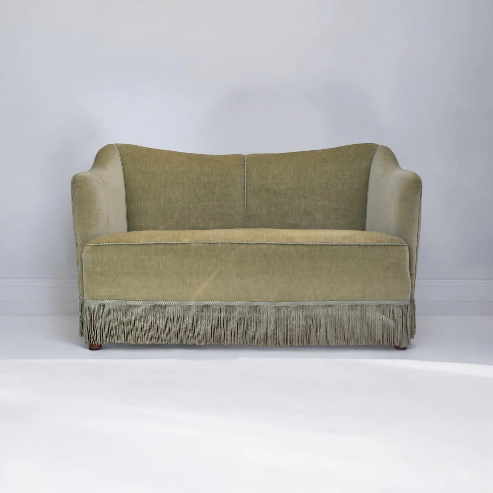 1960s, Danish 2 Seater Sofa, Original Condition, Green Furniture Velour.