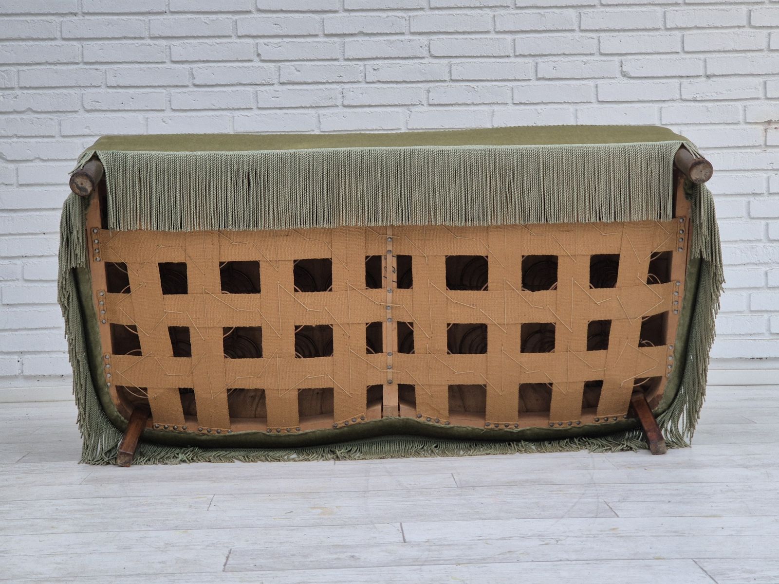 1960s, Danish 2 Seater Sofa, Original Condition, Green Furniture Velour. photo vintage