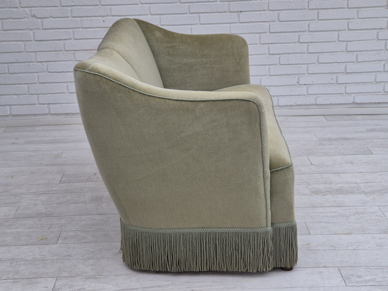 Furniture 1960s, Danish 2 Seater Sofa, Original Condition, Green Furniture Velour. photo