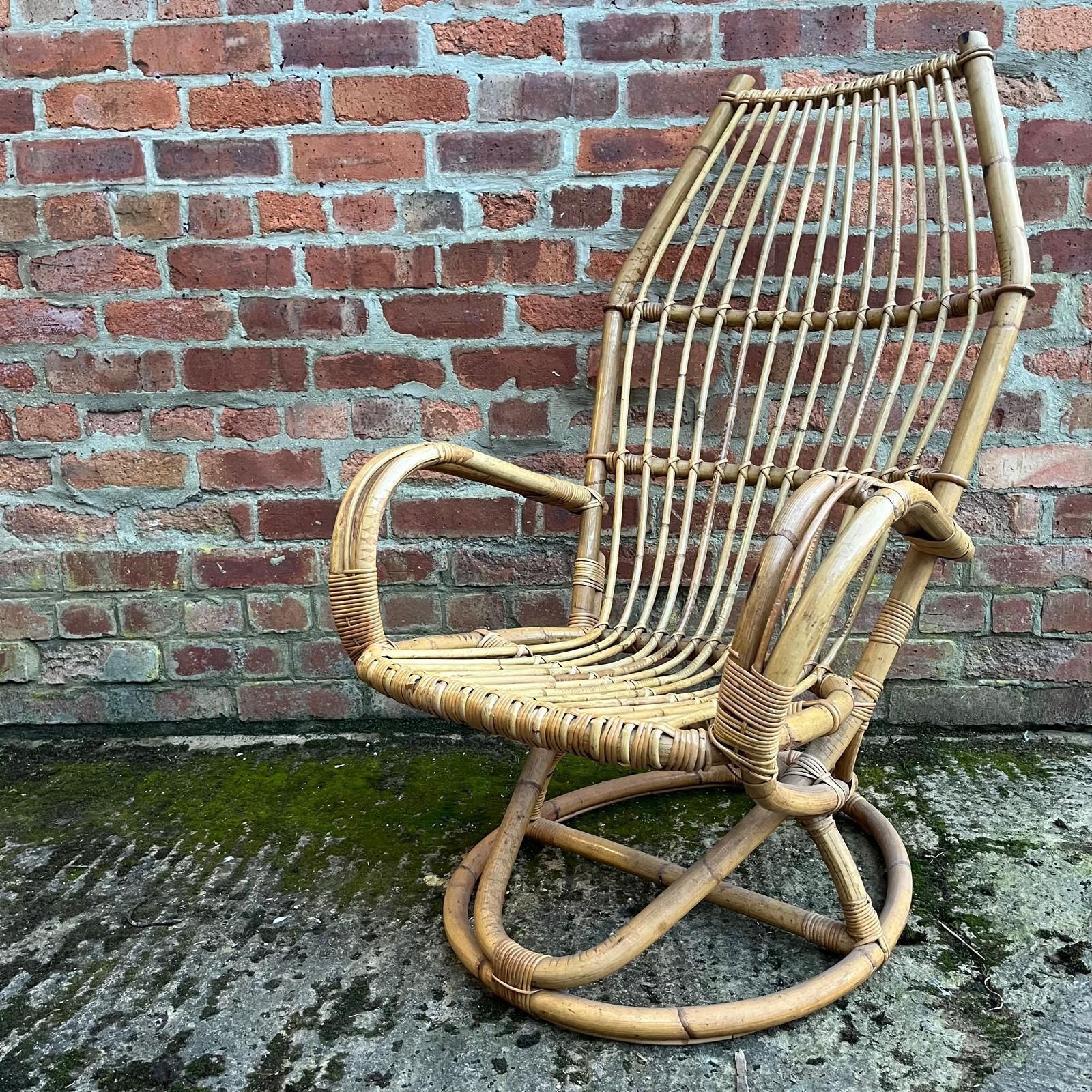 Vintage Bamboo Chair /Armchair With Circular Base