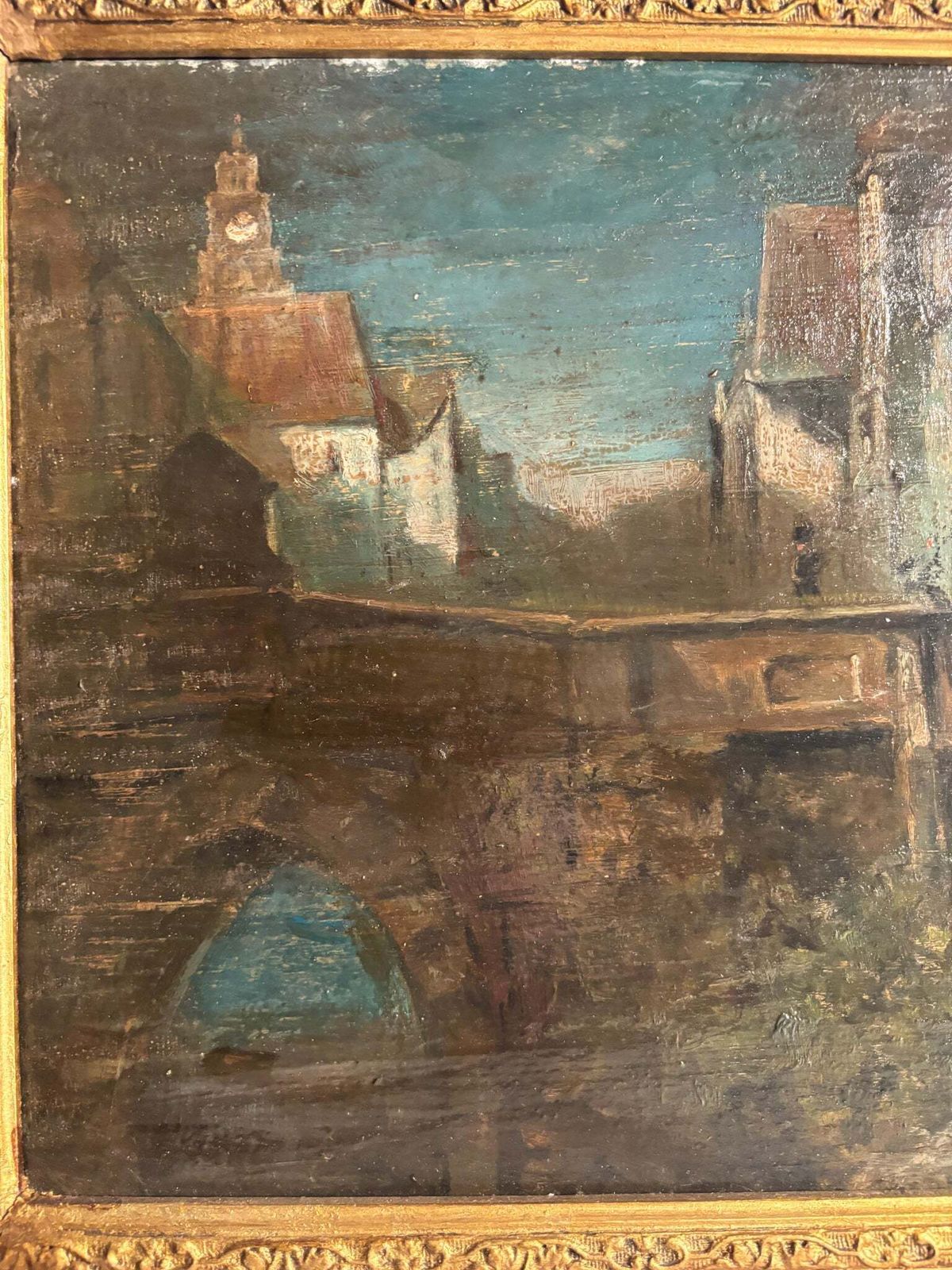 Oil Painting On Panel Of Soldiers In Urban Landscape Late 1800s photo Art