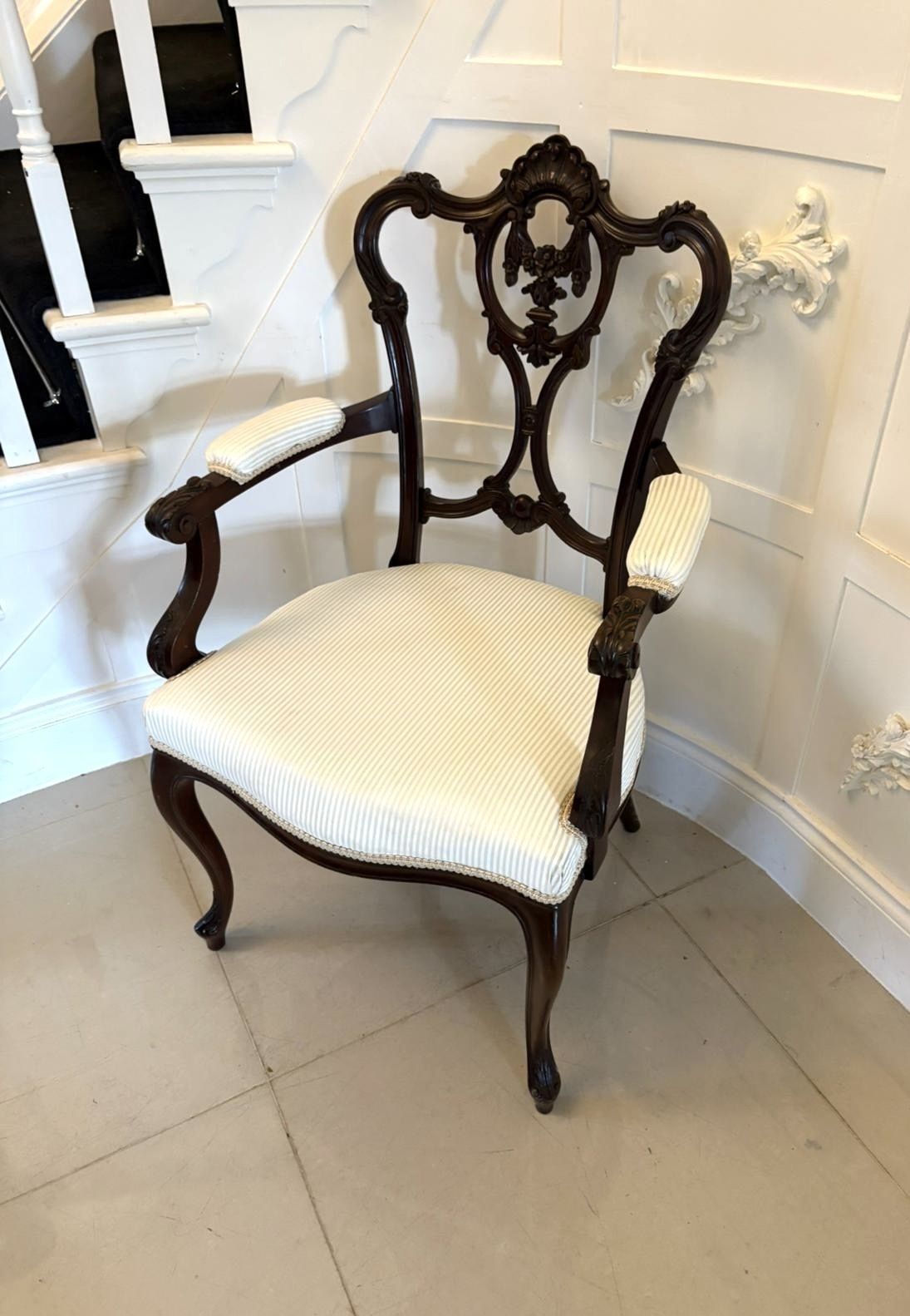 Furniture Antique 19th Century Quality Carved Mahogany Office Chair photo