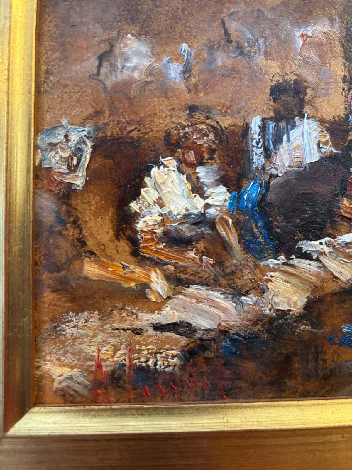 Oil Painting On Cardboard Of A Traditional Milanese Scene By Antonio Vettore Cargnel Early Twentieth Century photo vintage