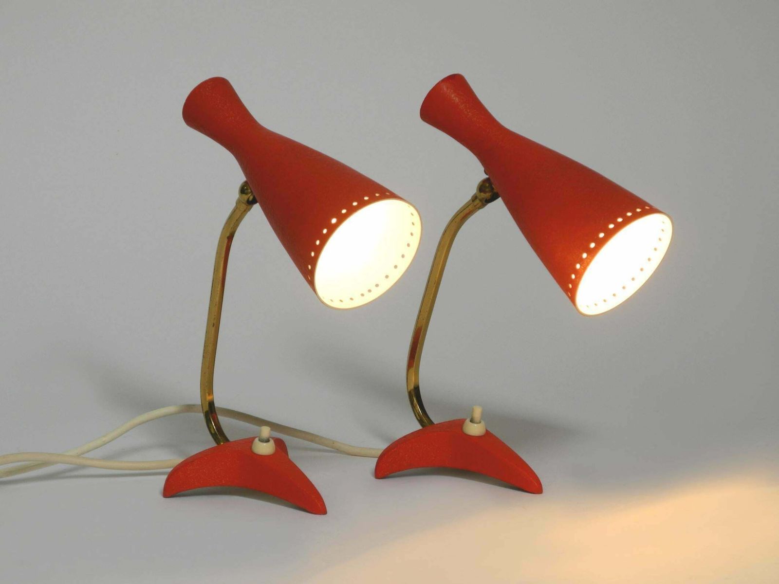 Pair Of Beautiful Red Mid Century Diabolo Crow's Foot Table Lamps From Cosack photo Lighting
