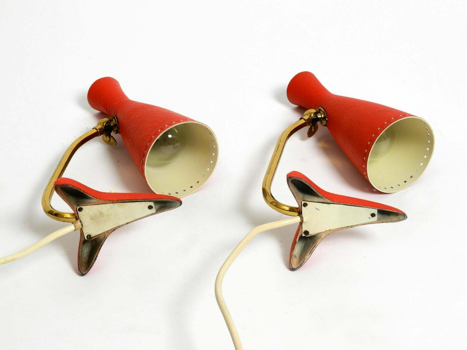 photo for sale Pair Of Beautiful Red Mid Century Diabolo Crow's Foot Table Lamps From Cosack