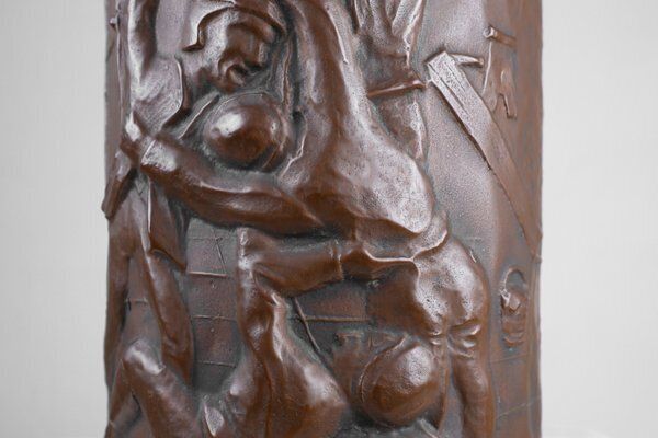 Copper Umbrella Stand With Hammered Relief Of Medieval Café, France, 1900s photo buy