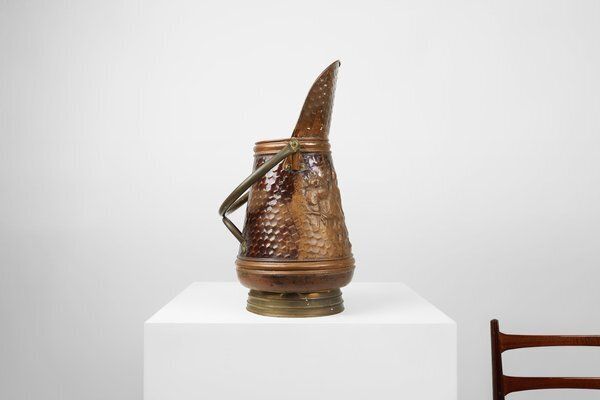 Copper Umbrella Stand With Hammered Medieval Bakery Relief, France, 1900s photo furniture