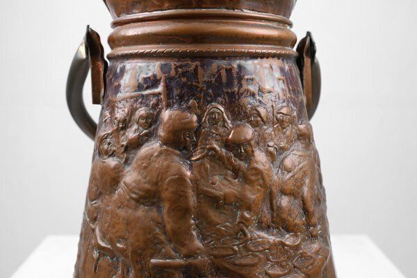 Copper Umbrella Stand With Hammered Medieval Bakery Relief, France, 1900s photo Home Decor