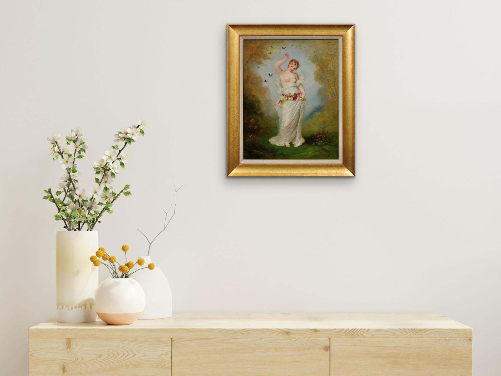 photo vinterior André Charles Voillemot 1822 To 1893. Allegory Of Summer. Framed 1860s French Academic Style Oil Painting With Romantic & Mythological Themes.