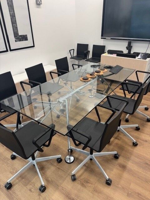 Glass Nomos Chrome Table By Norman Foster 2.2m By 1m photo furniture