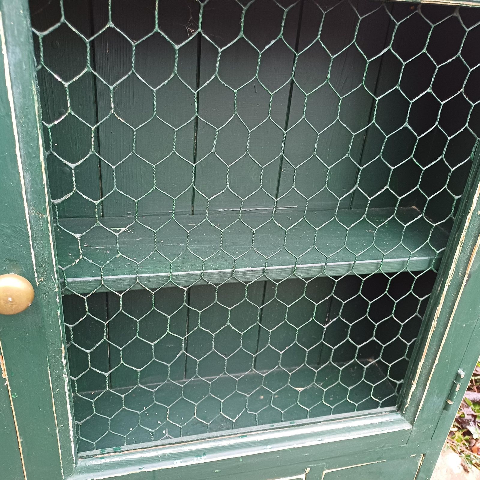 Vintage Solid Pine Painted Green Upcycled Wall Cupboard A Shabby Chic Chicken Wire Collectible! photo vinterior
