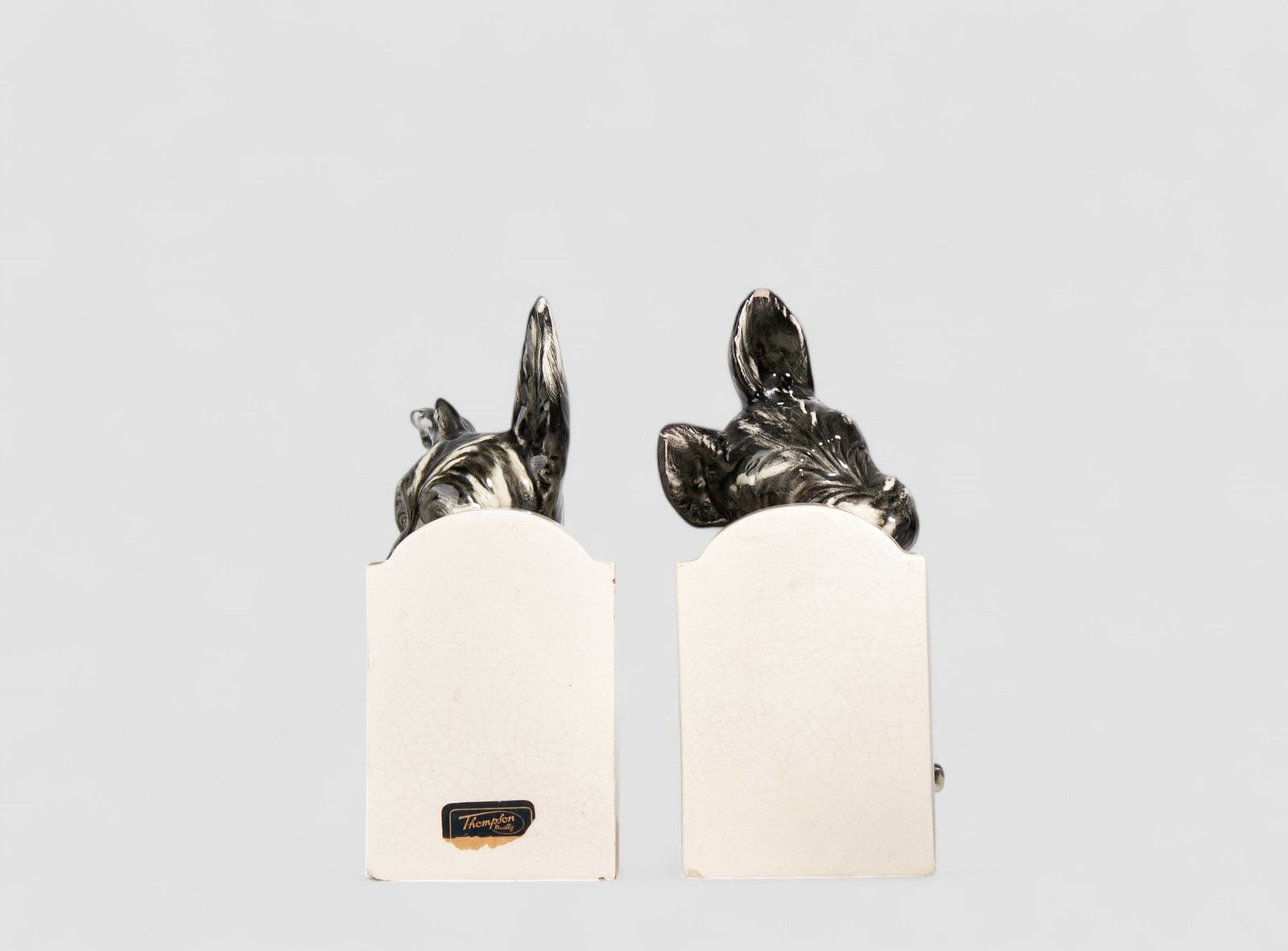 Pair Of French Art Déco Painted Ceramic Bookends Shaped Like Scotch Terrier Dogs photo furniture