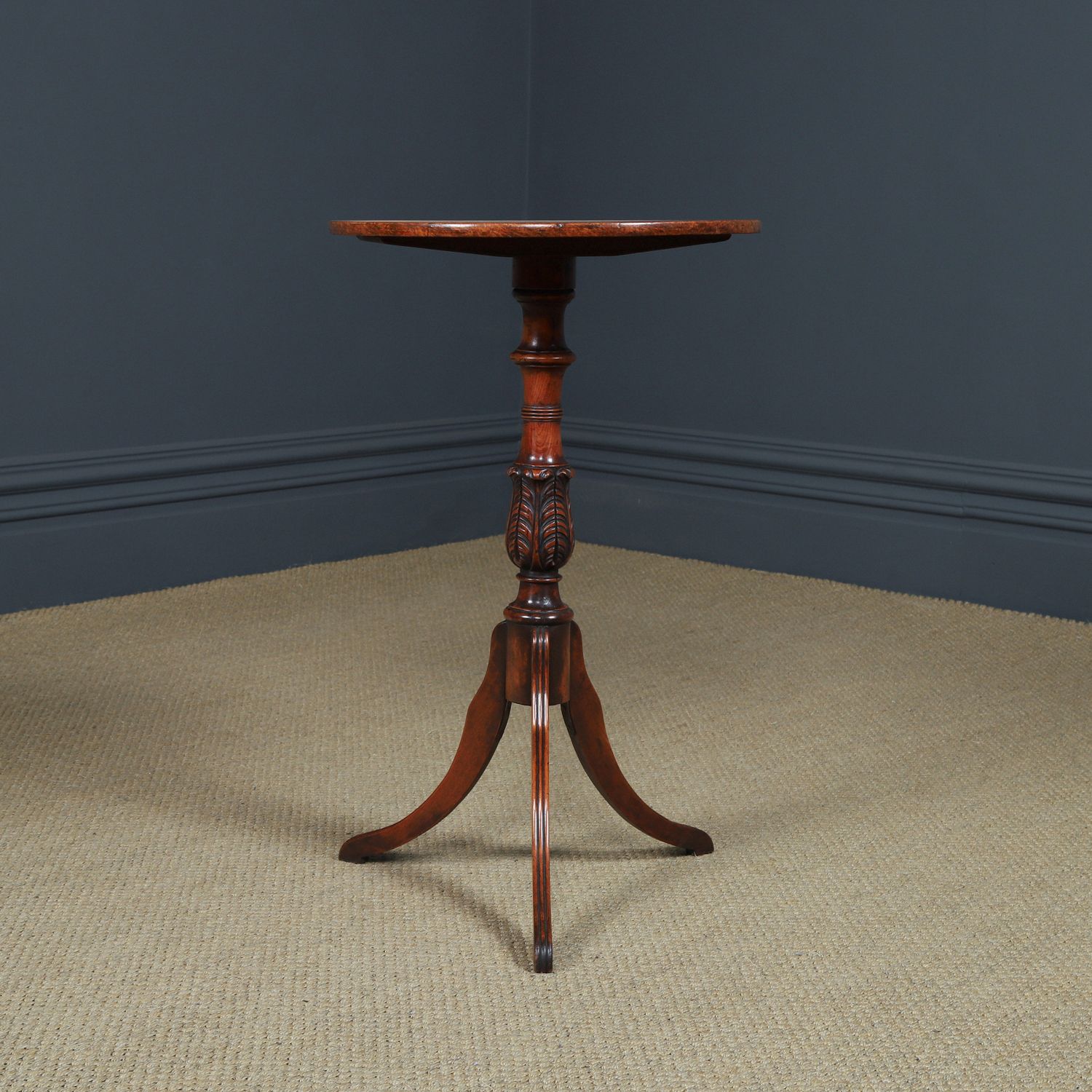 English Regency Satinwood Burr Oak & Yew Wood Wine Round Circular Wine / Centre / Occasional / Lamp Pedestal Table (Circa 1820) photo 2150.0