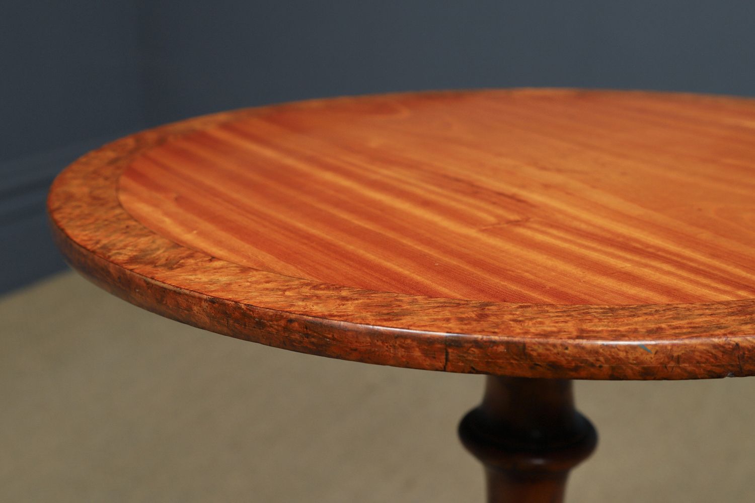 English Regency Satinwood Burr Oak & Yew Wood Wine Round Circular Wine / Centre / Occasional / Lamp Pedestal Table (Circa 1820) photo furniture