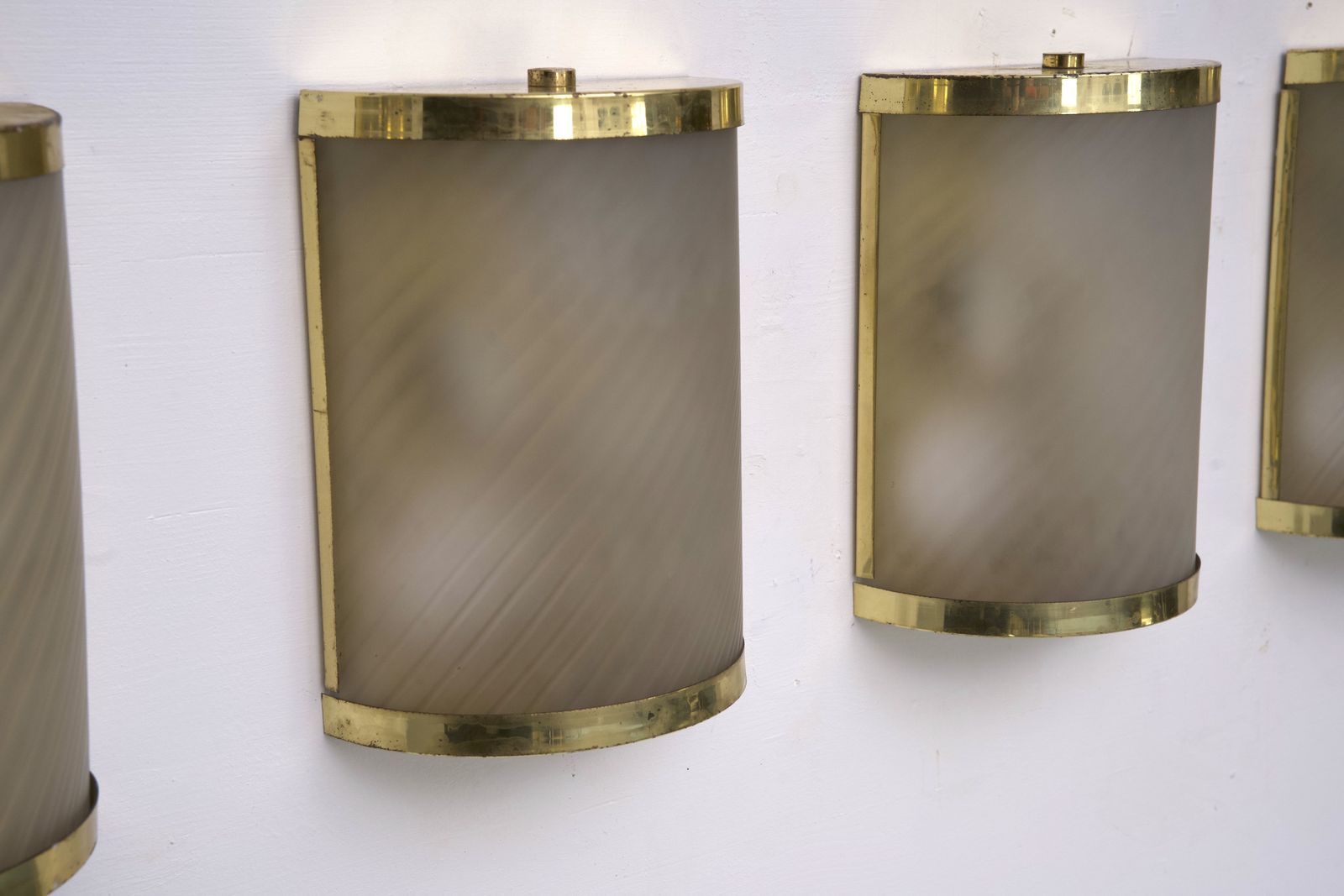 4550.0 Rare Set Of Four Valentino Brass And Etched Glass Wall Sconces, Italy 1980s photo