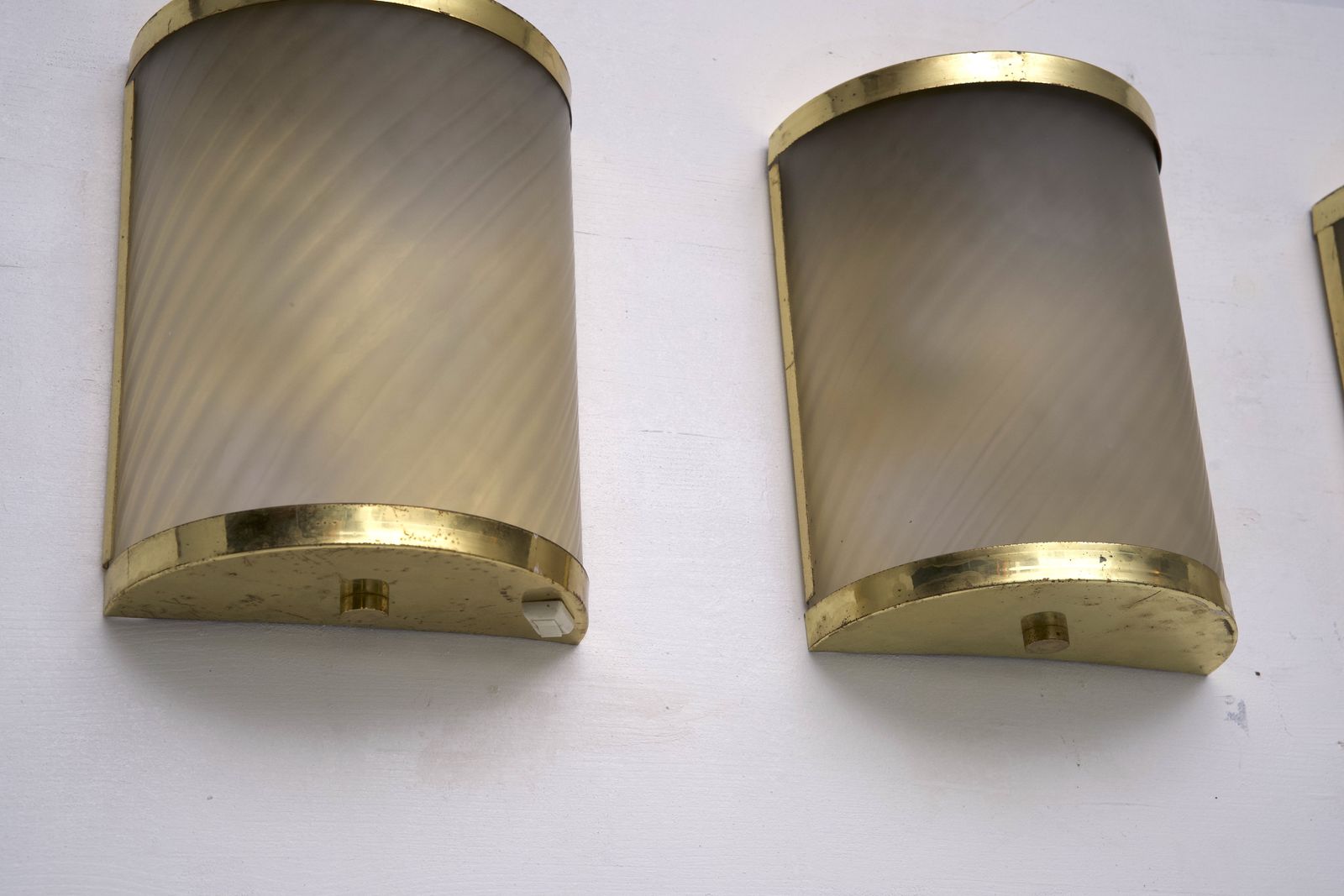 photo buy Rare Set Of Four Valentino Brass And Etched Glass Wall Sconces, Italy 1980s