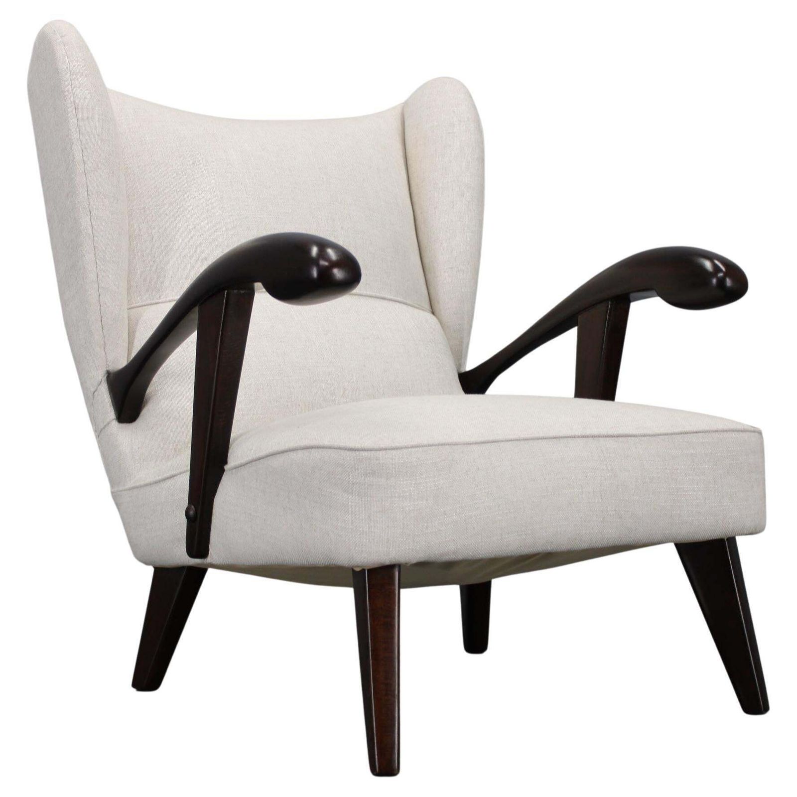 1950s Restored Wing Chair, Czechoslovakia