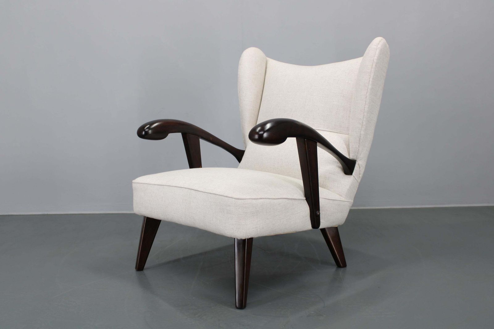 Furniture 1950s Restored Wing Chair, Czechoslovakia photo