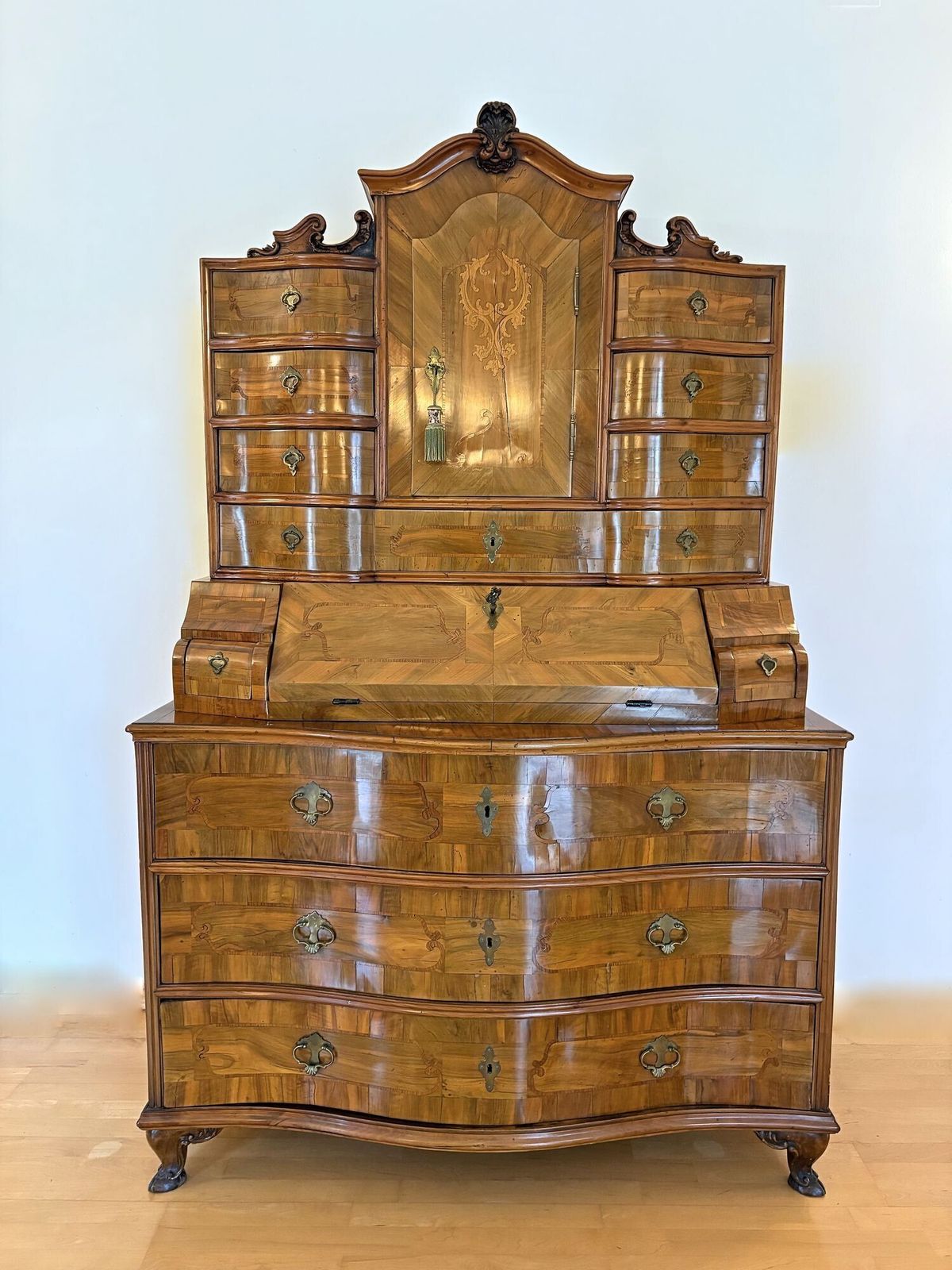 18th Century Austrian Baroque Secretaire/ Bureau Cabinet, Nutwood, At Ca. 1770 photo furniture
