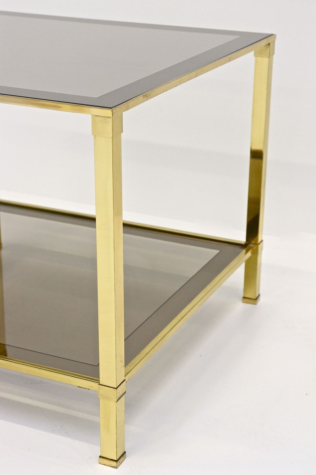 20th Century Hollywood Regency Brass Side/ End Table, Smoked Glass, It Ca. 1970 photo 1270.0