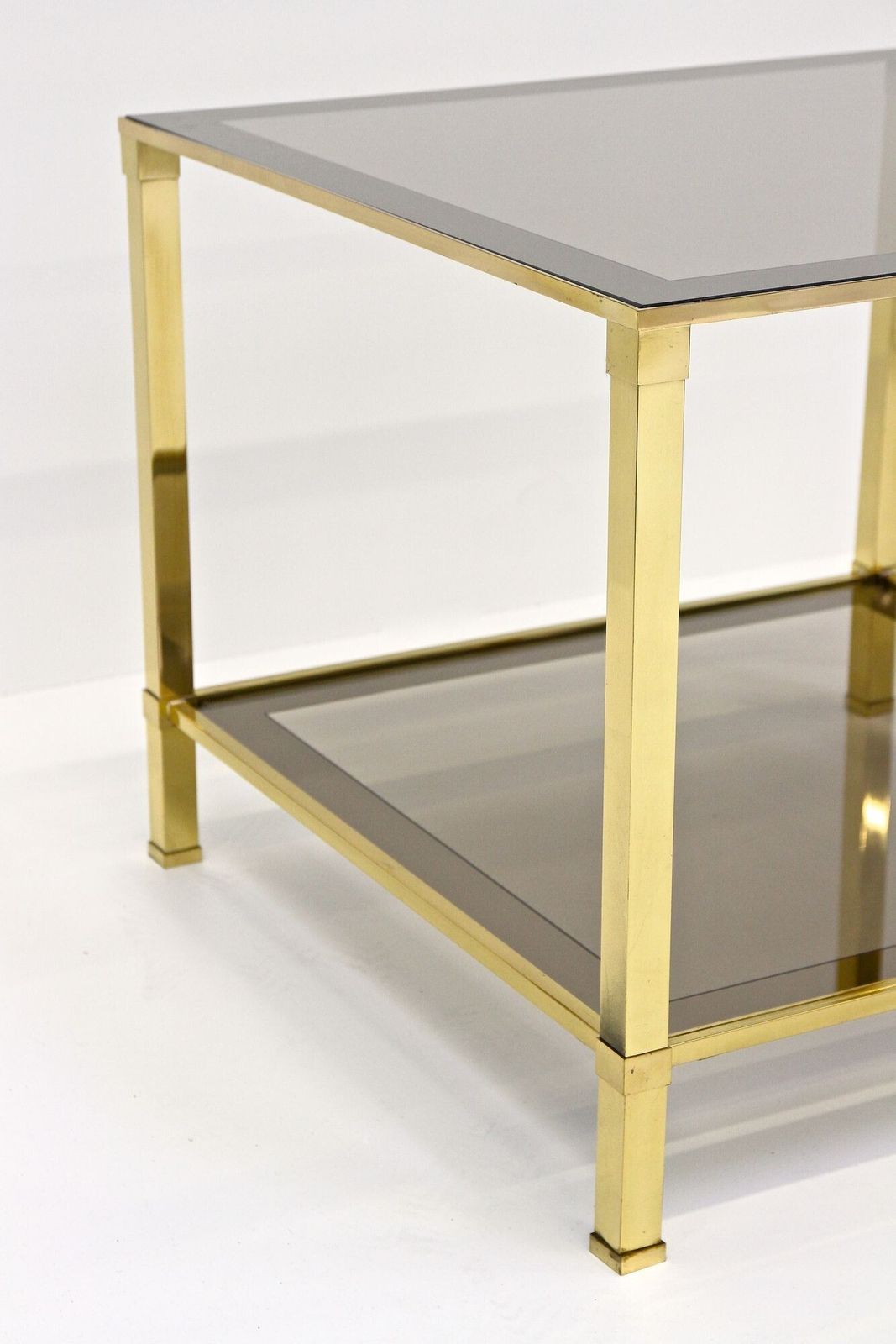 20th Century Hollywood Regency Brass Side/ End Table, Smoked Glass, It Ca. 1970 photo vinterior