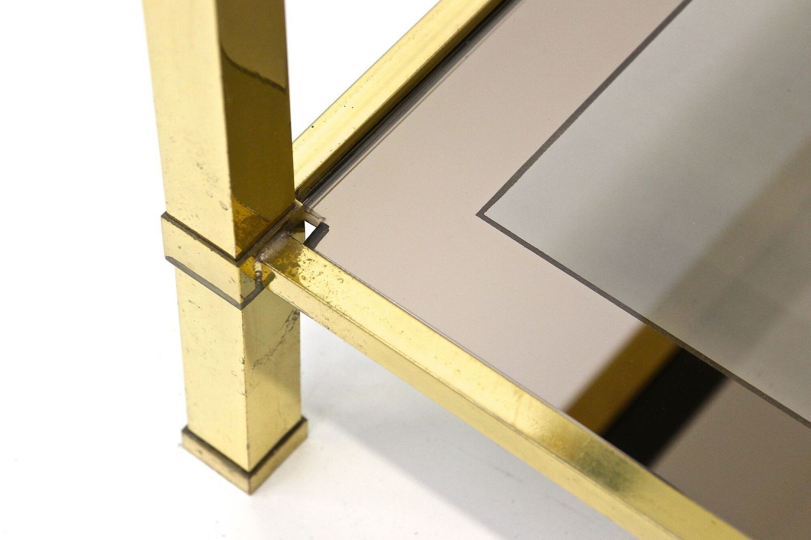 photo furniture 20th Century Hollywood Regency Brass Side/ End Table, Smoked Glass, It Ca. 1970