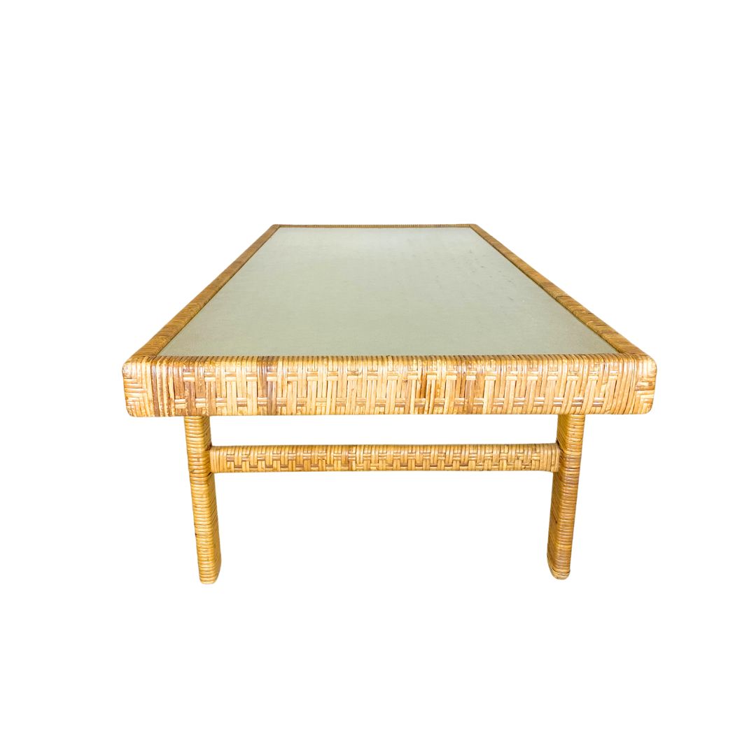 Danish Modern Coffee Table In Rattan Cane And Matt Glass By R. Wengler 1940s photo Furniture