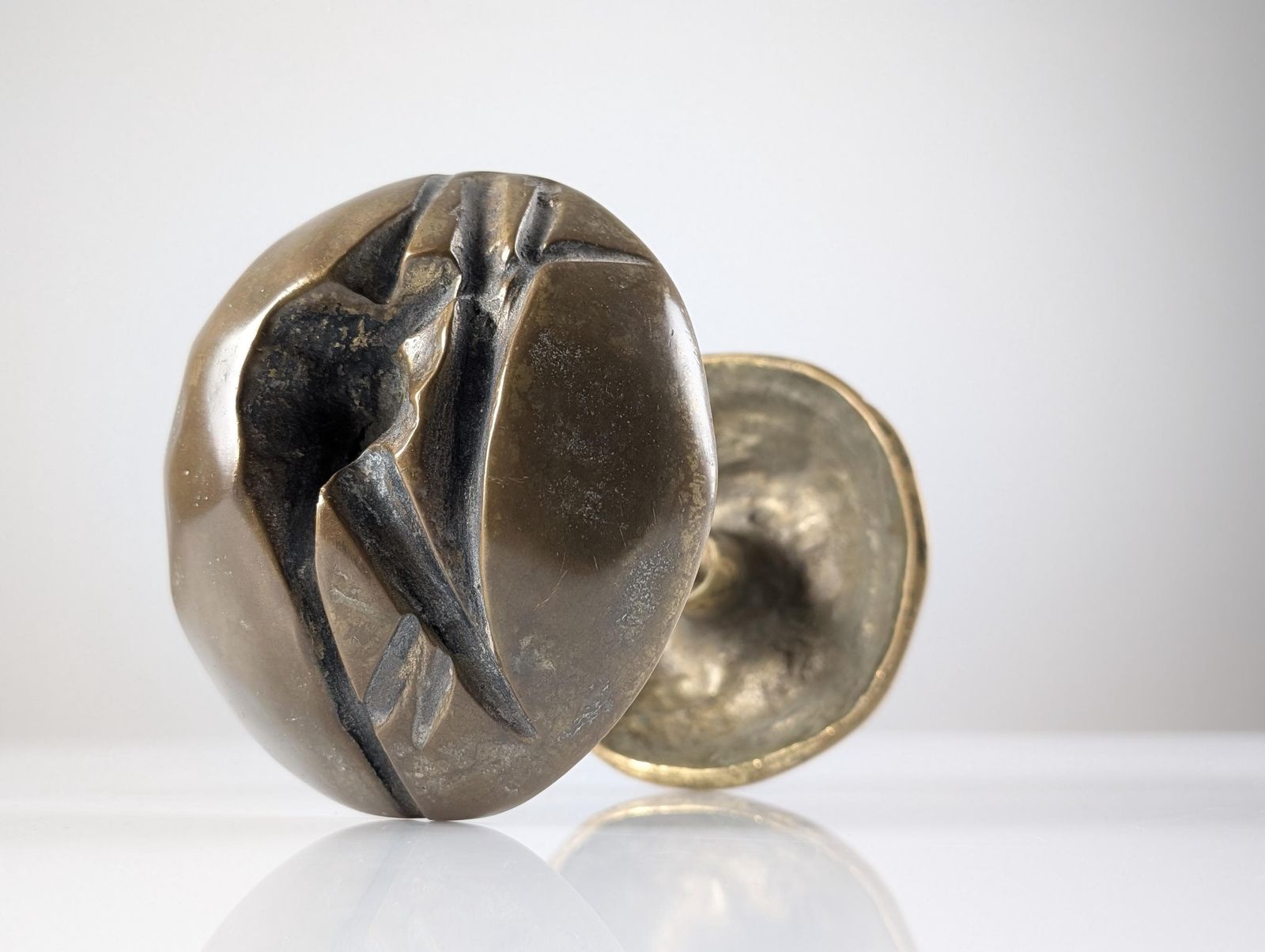 Brutalist Bronze Double Door Handle 1970s photo furniture