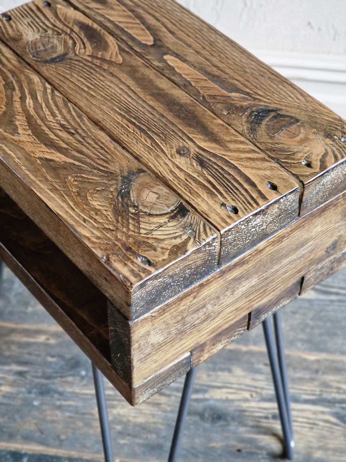 Retro Side Table "Noa" In Roast Coffee Finish With Hairpin Legs   Bedside Table | Boho Plant Stand | Rustic | Reclaimed Wood photo buy
