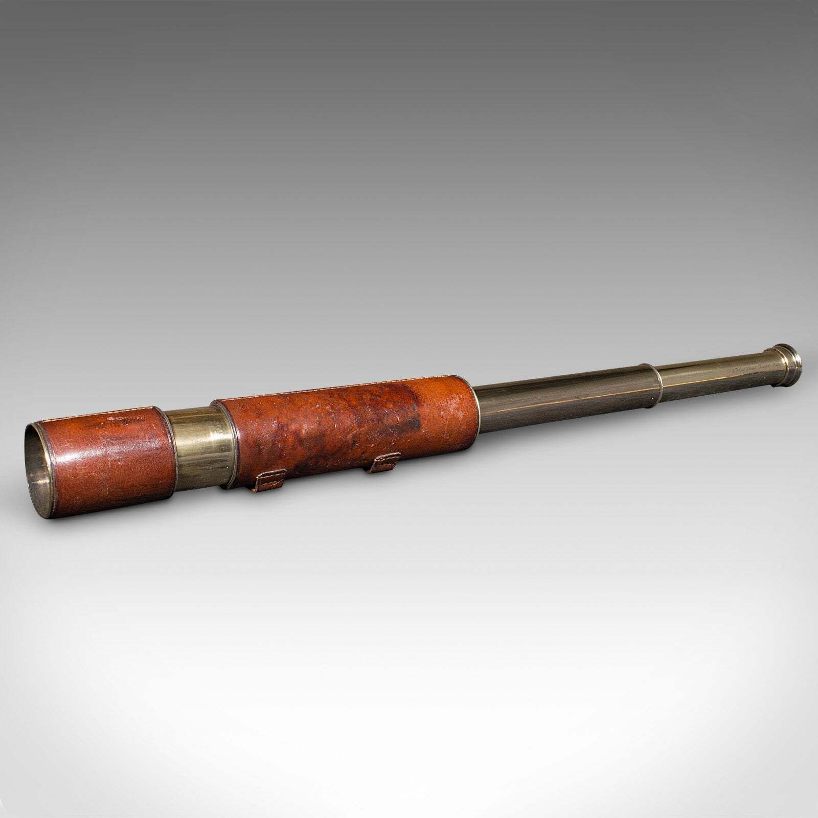 Antique 3 Draw Telescope, English Brass, Leather, Newton & Co, Victorian, C.1870 photo for sale