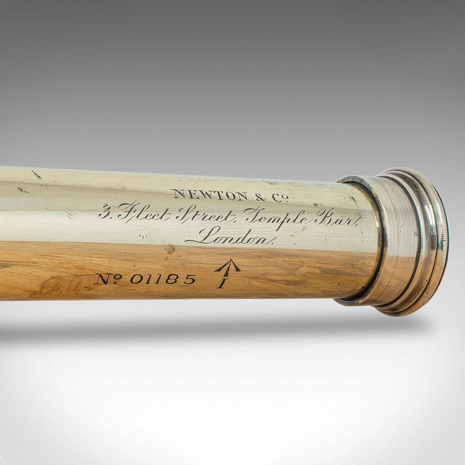 photo for sale Antique 3 Draw Telescope, English Brass, Leather, Newton & Co, Victorian, C.1870