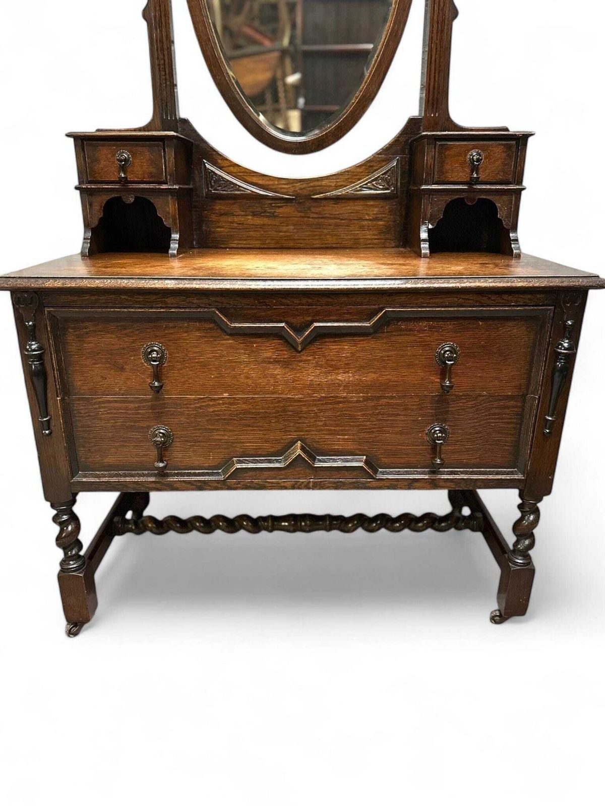 Antique Oak Dresser Vanity With Mirror / Late Victorian C1880 photo vinterior