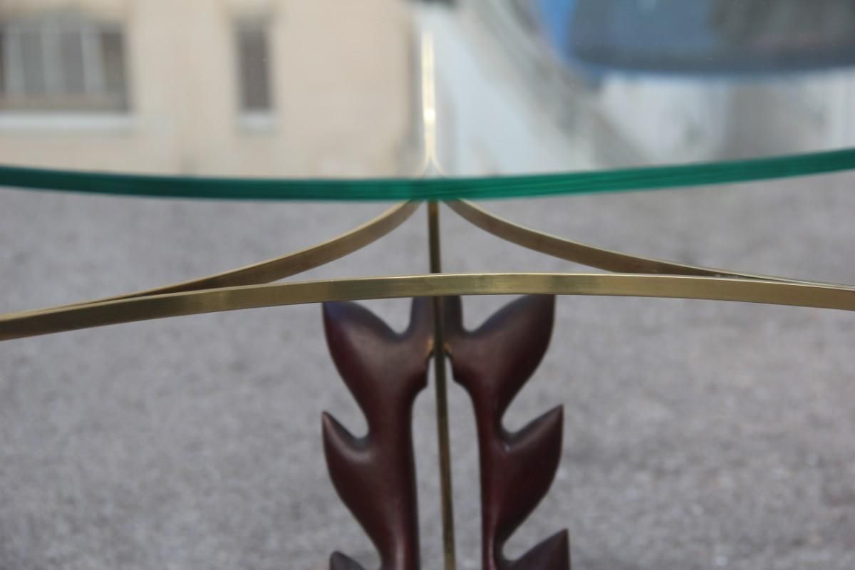 Colli Round Mid Century Modern Italian Table Coffee Leaves Brass Sculpture Glass photo vintage