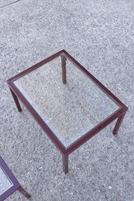 604.0 Bordeaux And Brass Lacquered Metal Tables From Maison Jansen, France, 1950s, Set Of 3 photo